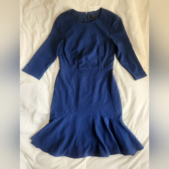 Ann Taylor Sheath Dress Flounced Hem 3/4 Sleeves Royal Blue Sz 2 NWT - Picture 15 of 16